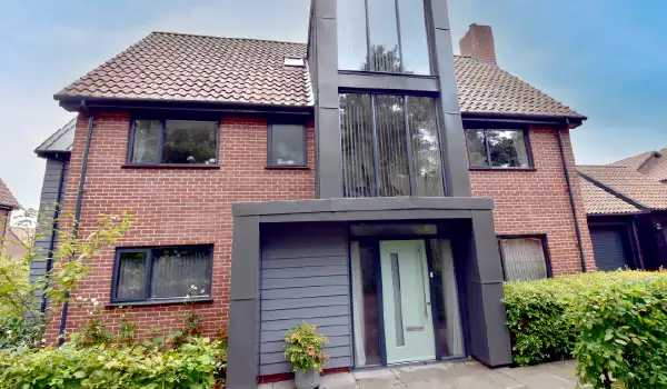 Schueco aluminium windows on a front view of a property in Ufford, Suffolk. Installed by Site Fix Fenestration Ltd.